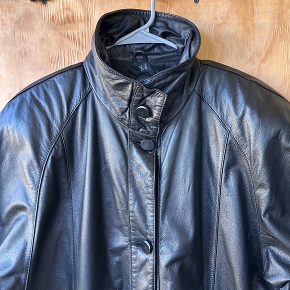 Pelle Vintage Black Leather Longline Button Down Jacket Coat - Picture 5 of 12